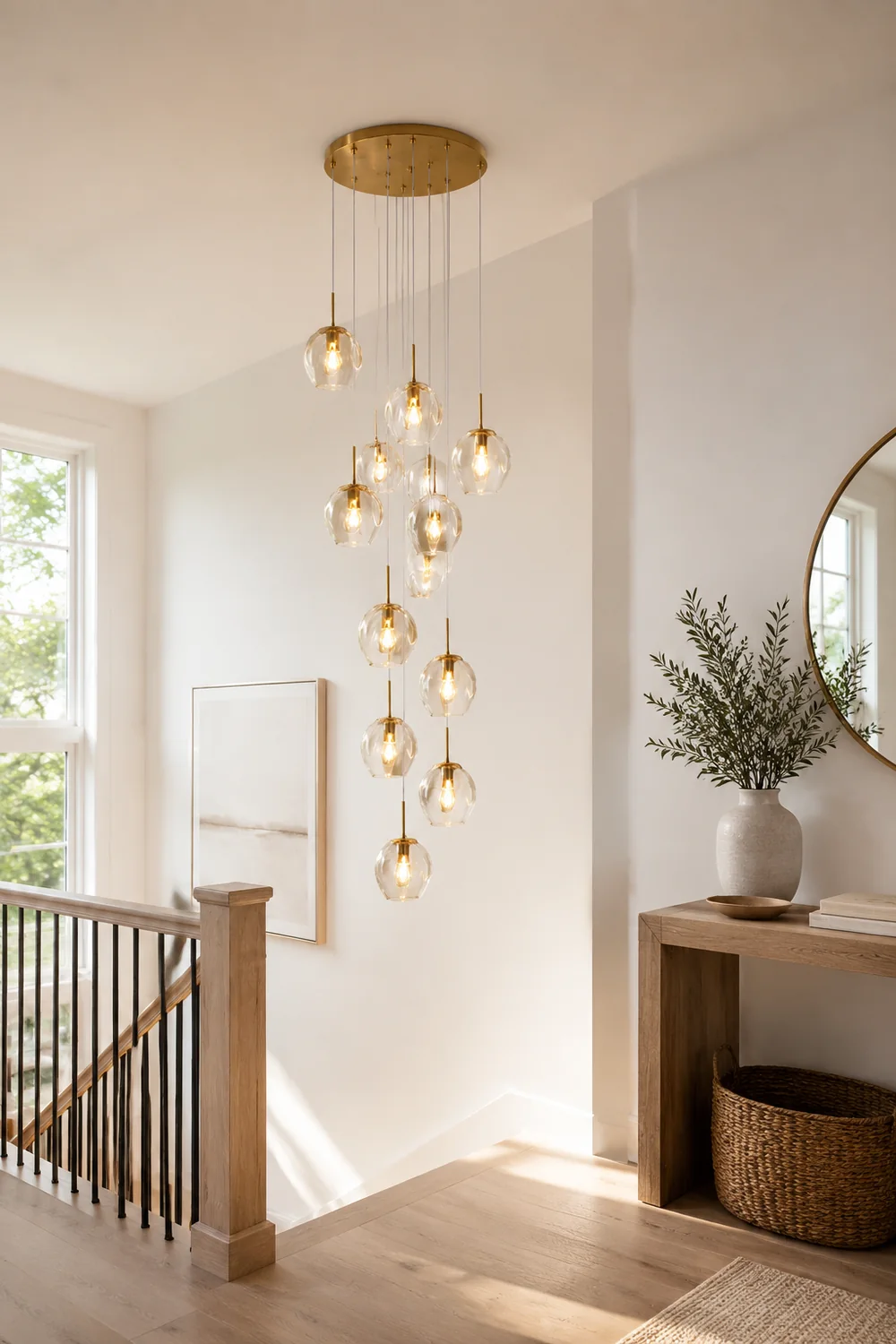 Hailie Modern Ball Glass Chandelier Gold Living Room Staircase - Lumpaz
