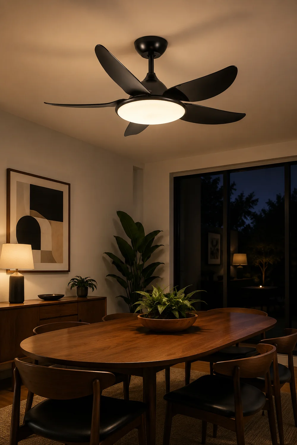 Haydn 5-Blade Modern Basic DC Ceiling Fan with Light, Black & White, 52'' - Lumpaz