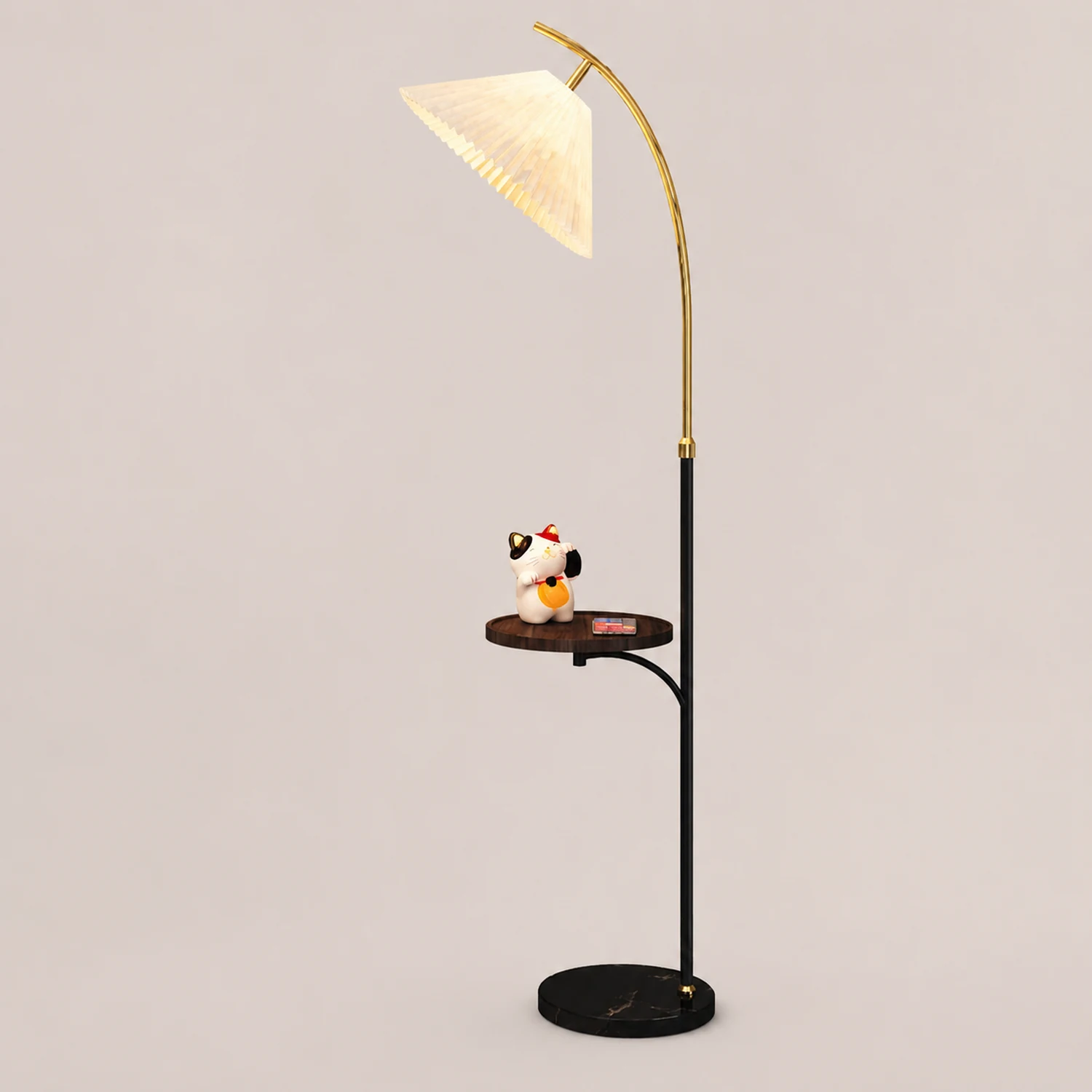 Ozawa Modern Pleated Metal Fabric Floor Lamp / Bedside Table, 3 Color - Lumpaz