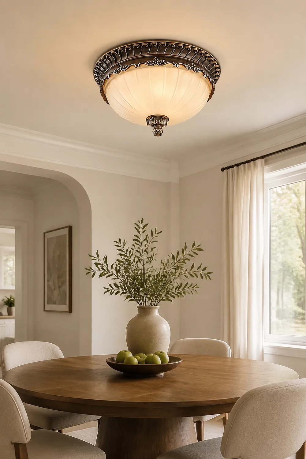 Arisha Retro Semicircular Metal/Glass Flush Mount Ceiling Light, Bronze - Lumpaz