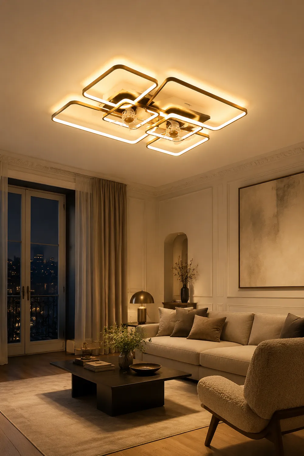 Lacey Rectangular Ceiling 2-Fans with Light, 2 Color, 18"/22"/36"/42" - Lumpaz