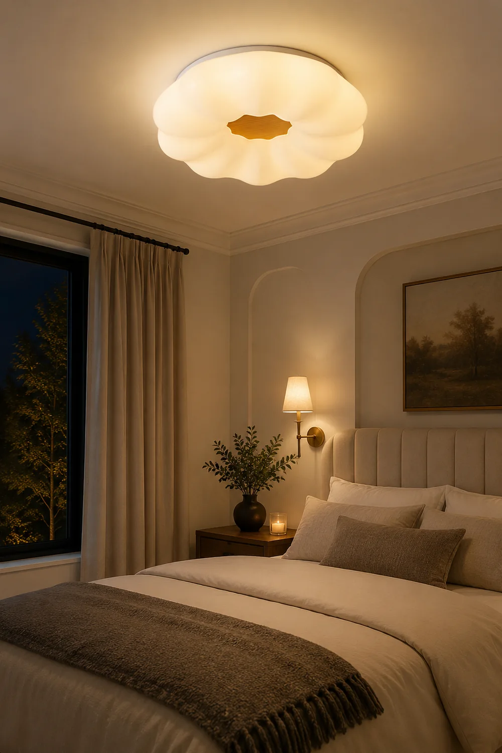 Ozawa Flush Mount Ceiling Light Dimmable, Wooden - Lumpaz