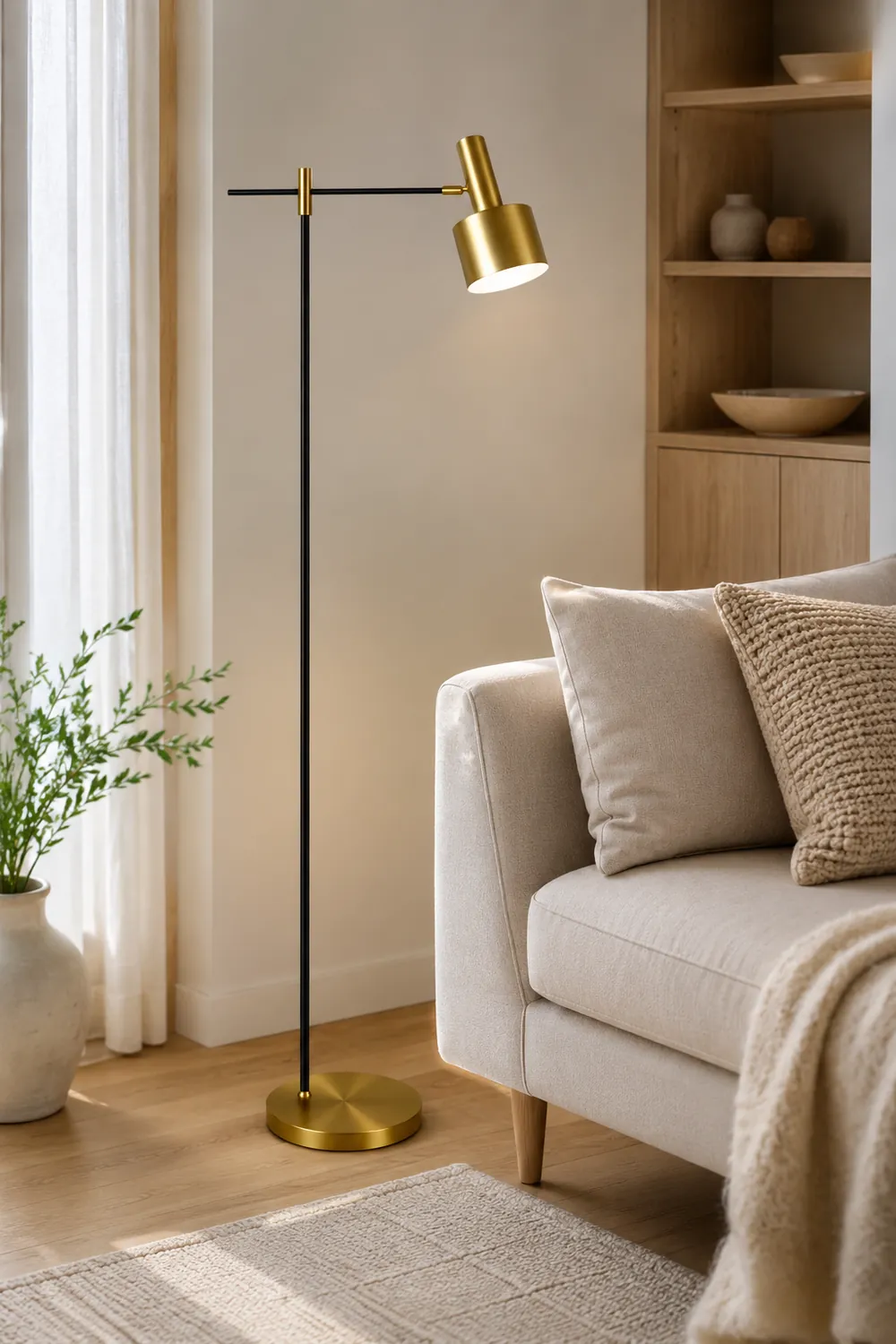 Freja Luxury Linear Metal Floor Lamp, Gold - Lumpaz