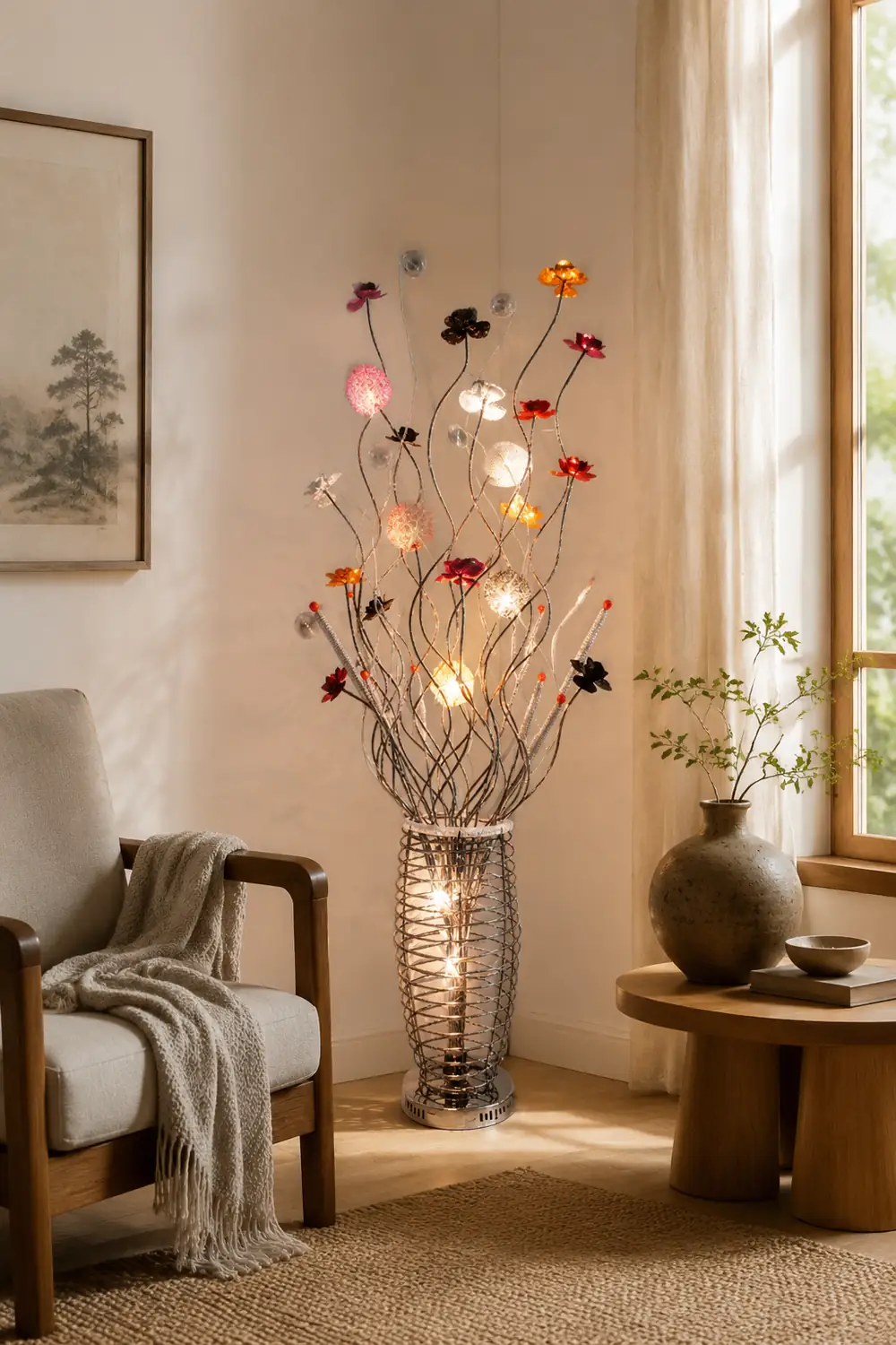 Bella Art Deco Flower Vase Silver Metal Floor Lamp - Lumpaz