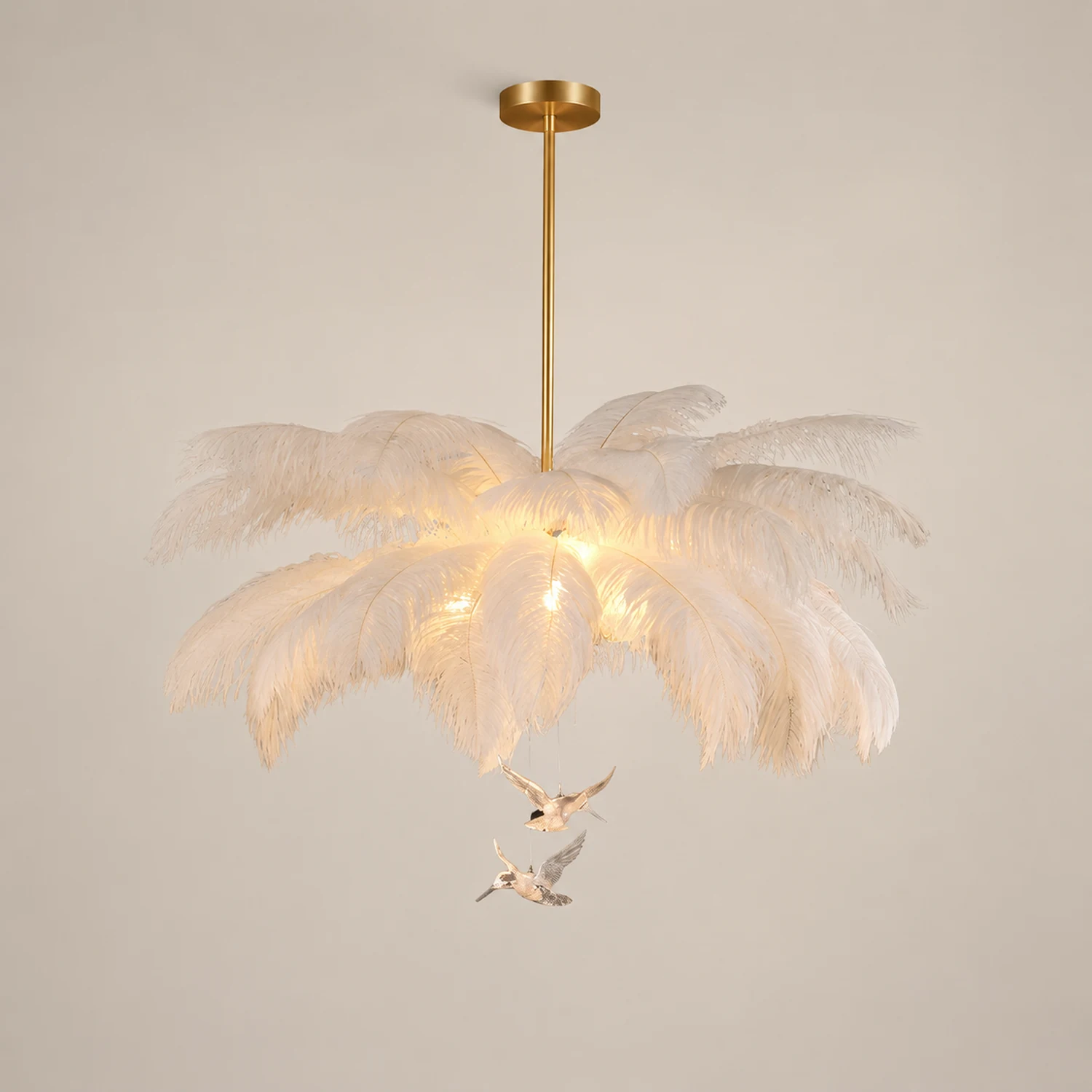 O'Moore Ostrich Contemporary Elegant Feather Chandelier, White - Lumpaz