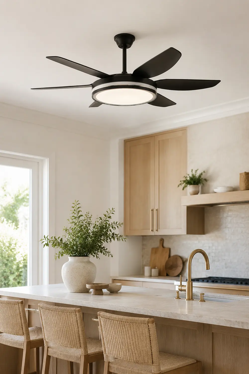 Haydn 6-Blade Modern Basic DC Ceiling Fan with Light, Black & White, 51'' - Lumpaz