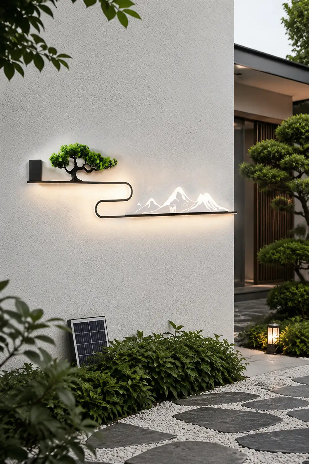 Mountain Scenery Waterproof LED Modern Outdoor Wall Lights with External Battery - Lumpaz