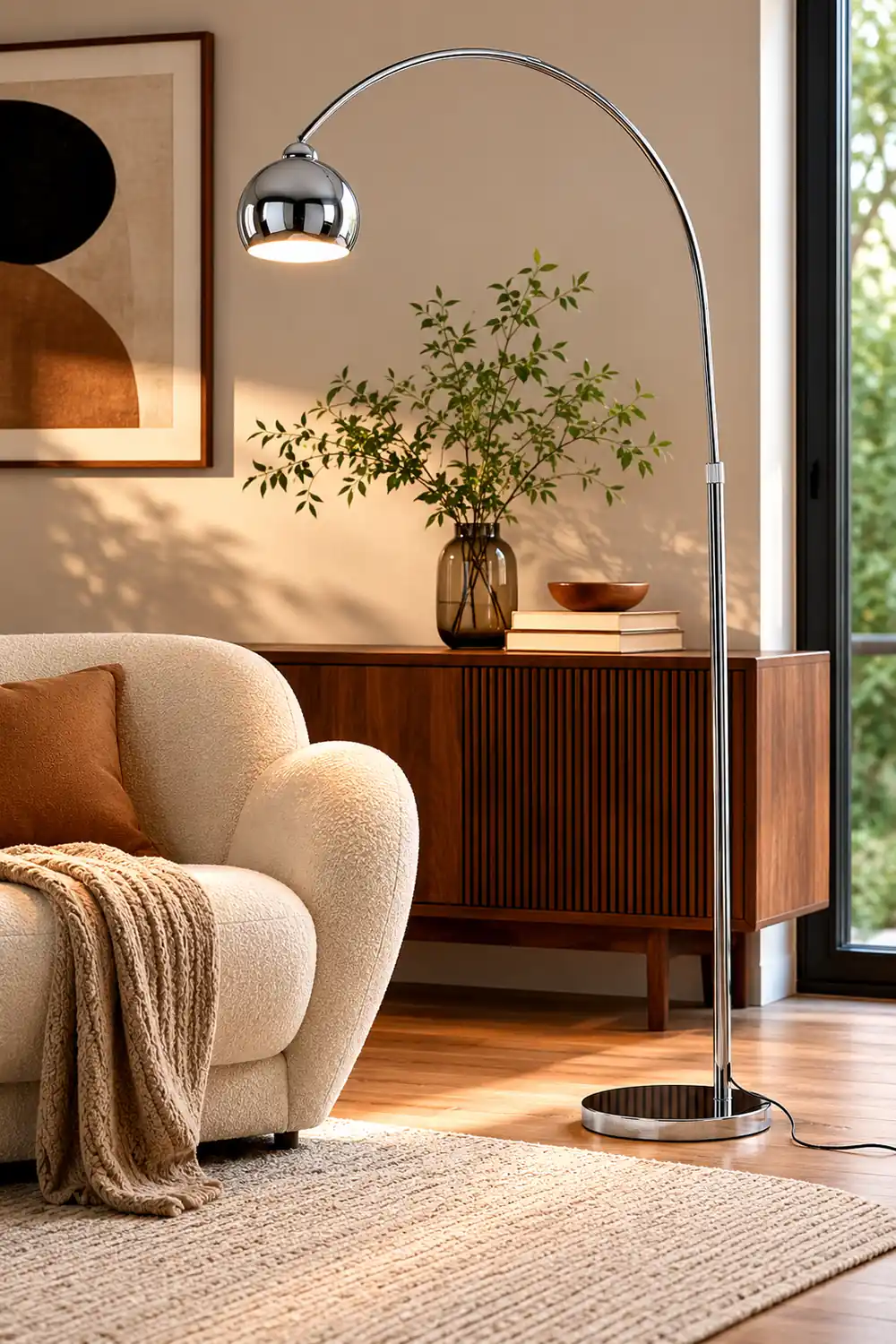 Salgado Modern Arc Metal Floor Lamp, Chrome, Study/Bedroom - Lumpaz