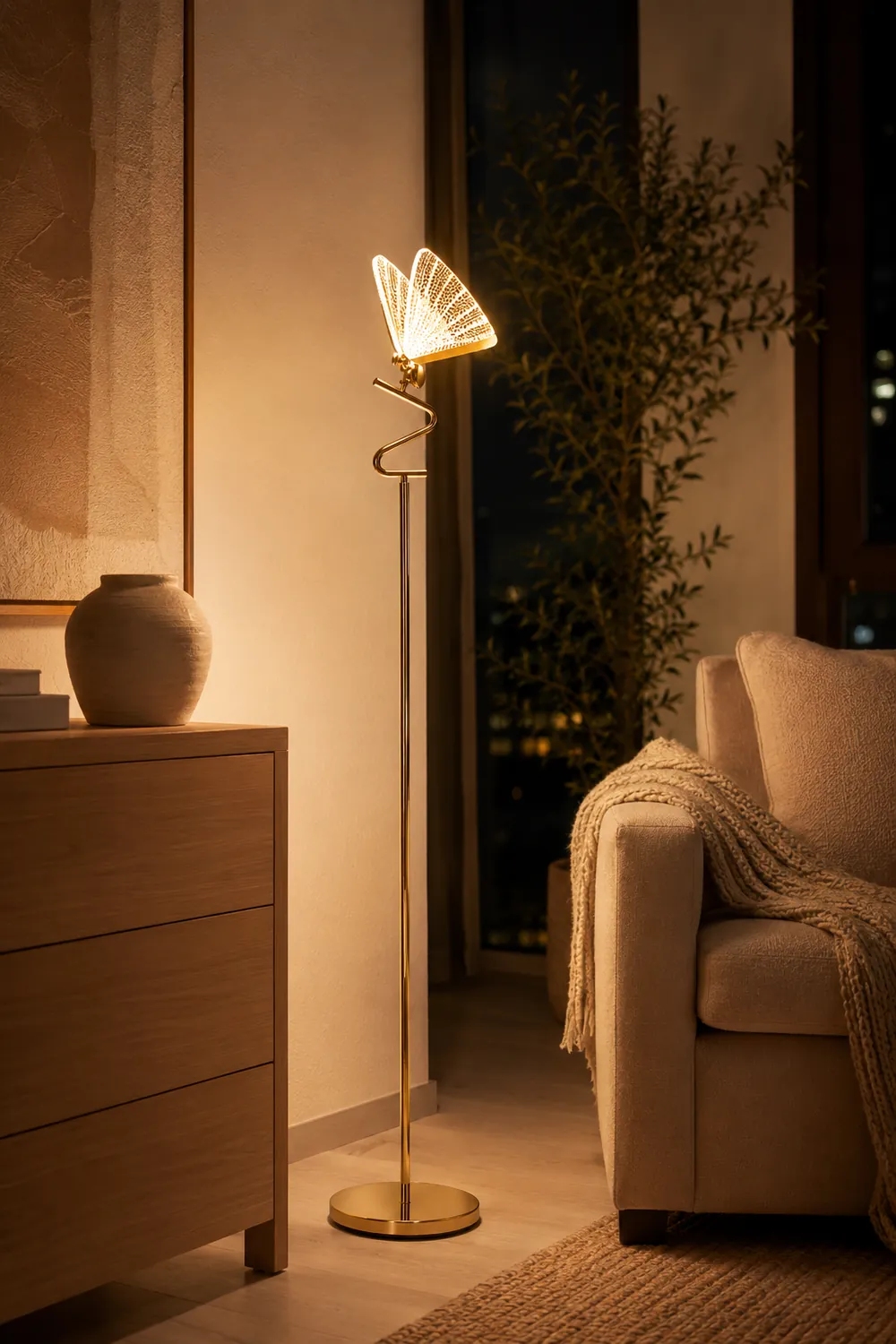Kady Modern Butterfly Floor/Table Lamp, Living Room/Bedroom - Lumpaz