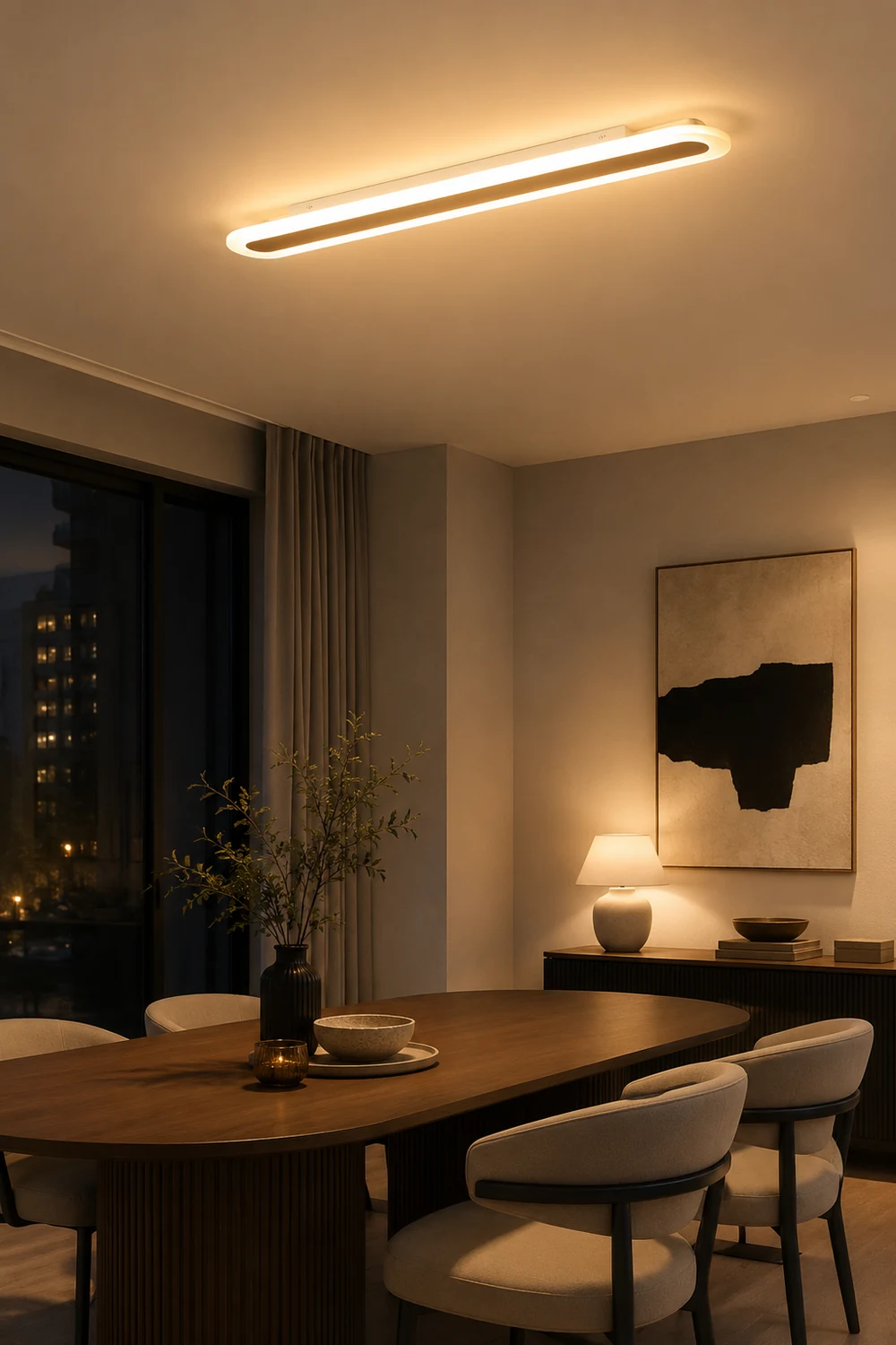 Edge Minimalist Oval Linear Metal/Acrylic Flush Mount Ceiling Light, White/Coffee - Lumpaz
