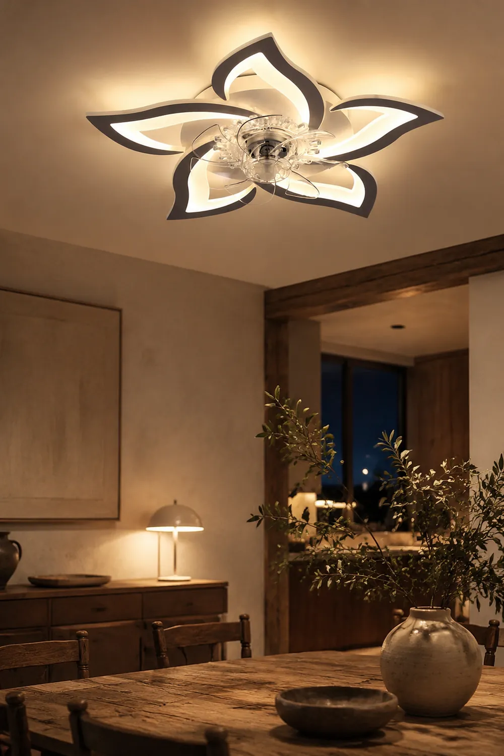 Hana Flower Ceiling Fan with Light, 2 Color, L 25.5" - Lumpaz