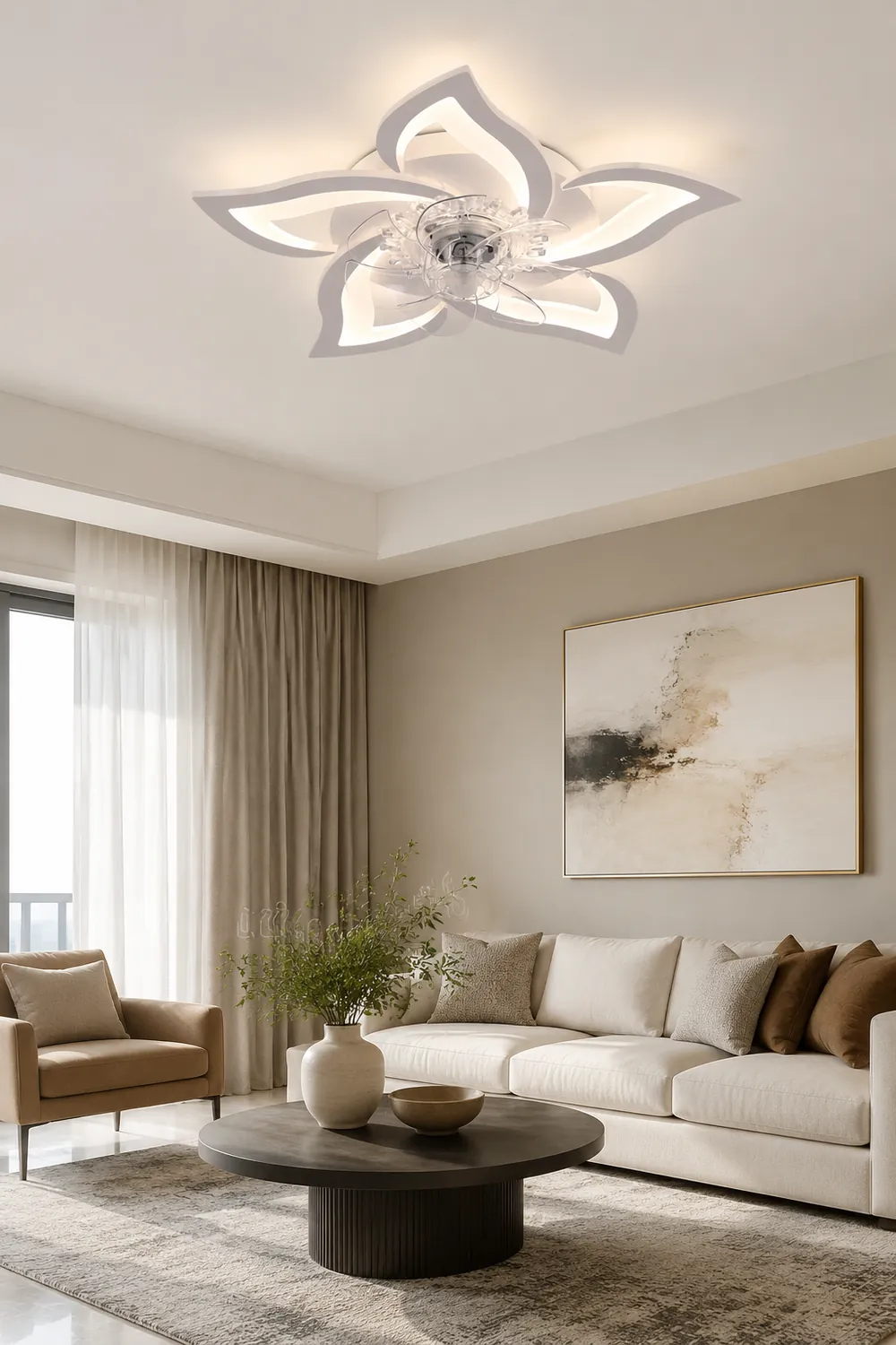 Hana Flower Ceiling Fan with Light, 2 Color, L 25.5" - Lumpaz
