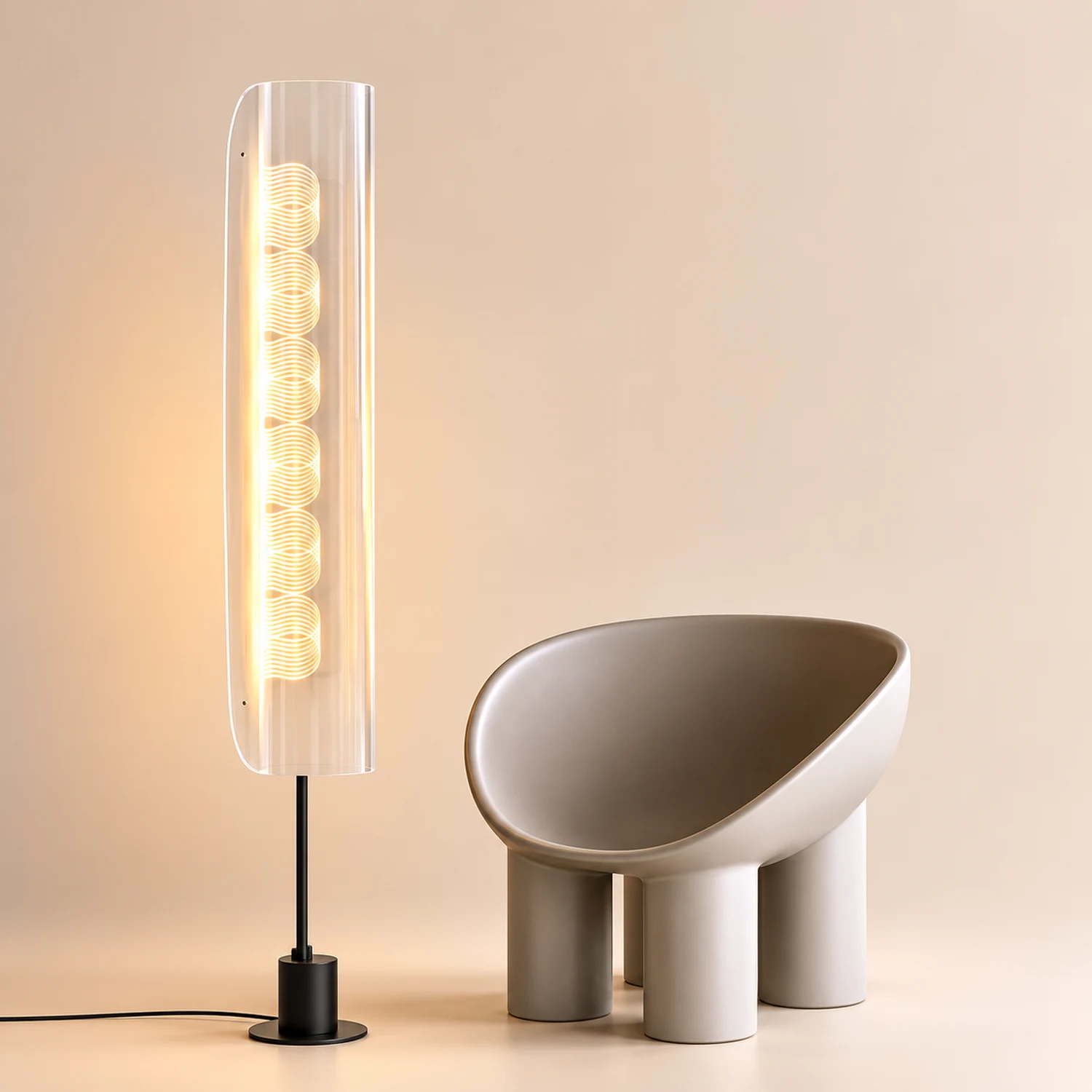 Salgado Nordic Minimalistic White Floor Lamp, Metal & Acrylic - Lumpaz