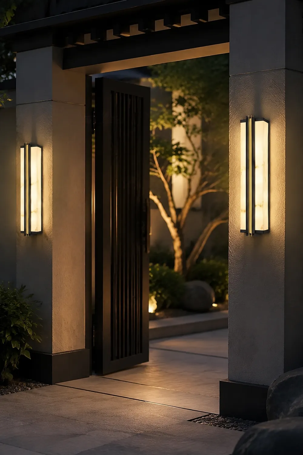 Modern Black LED Indoor/Outdoor Wall Lights with Resin Marble Shade - Lumpaz
