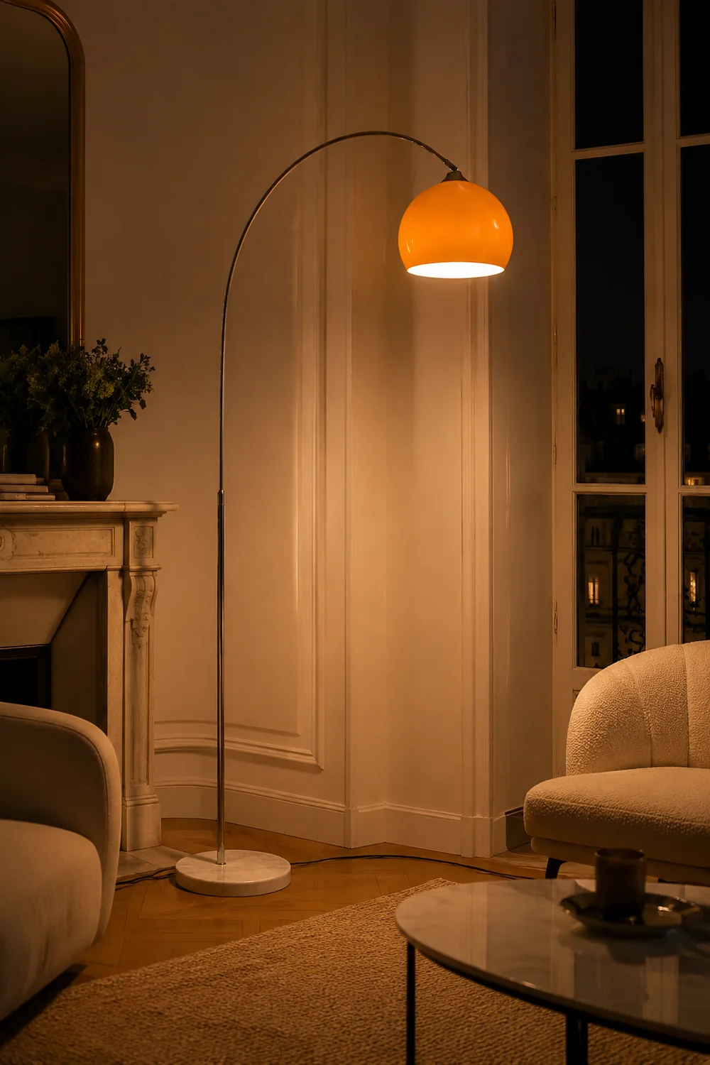 Salgado Floor Arc Lamp, Tall Floor Light, Modern, Orange/ White - Lumpaz