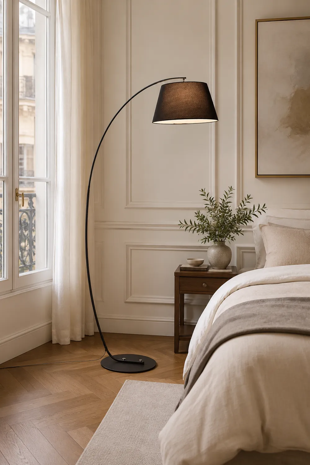 Salgado Modern Arc Fabric/Metal Floor Lamp, Bedroom/Living Room - Lumpaz