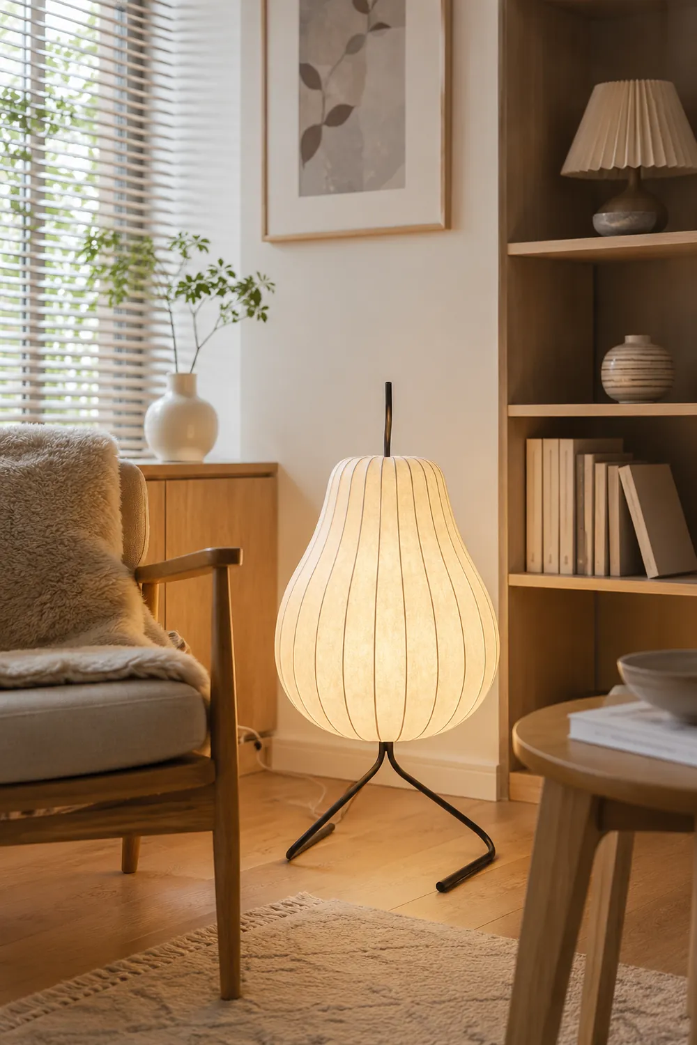 Renée Floor Lamp Pear Shaped Unique Art Deco, Fabric/Metal, Living Room - Lumpaz