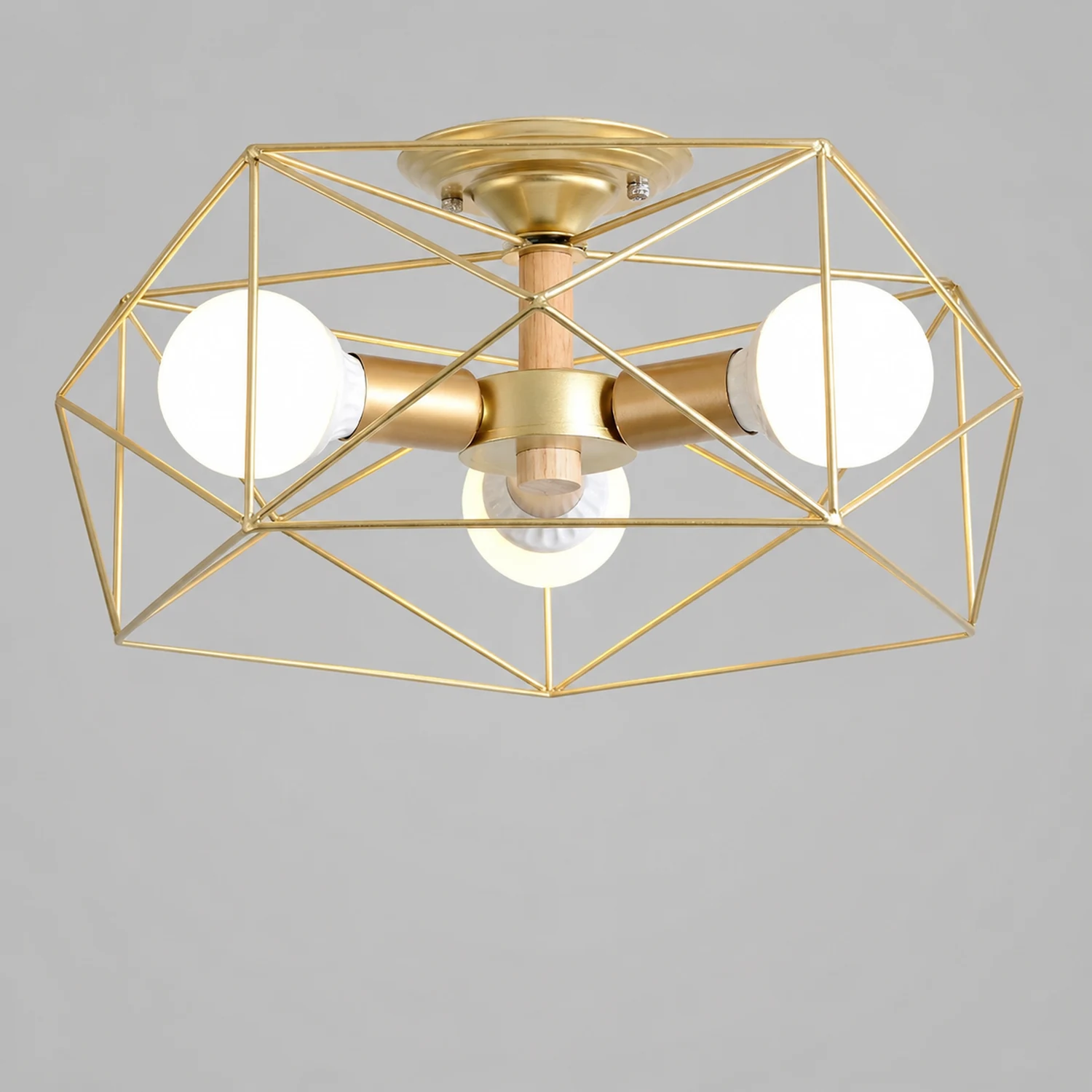 Cooley Modern Geometric Lantern Metal Flush Mount Ceiling Light, Black/White/Gold - Lumpaz
