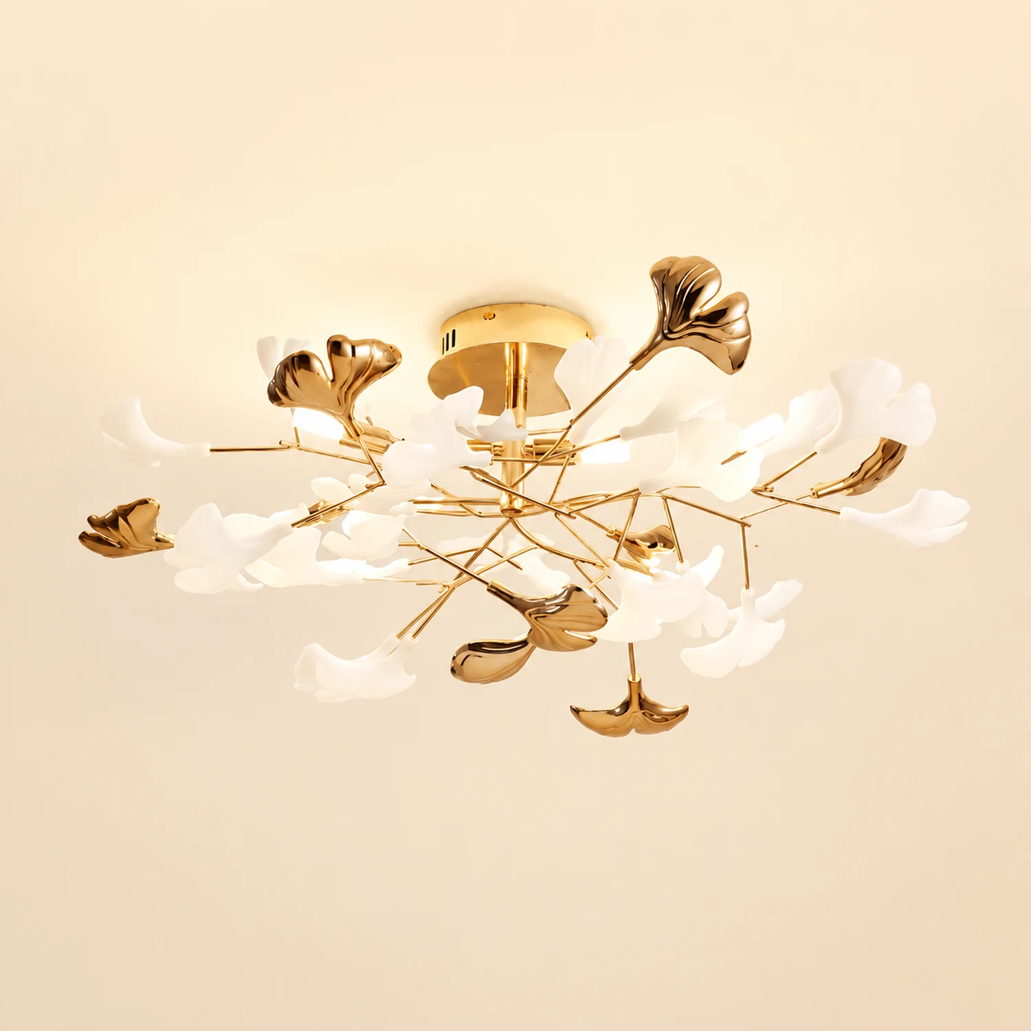 Ophelia Elegant Leaf Ceramic/Metal Flush Mount Ceiling Light, Gold - Lumpaz