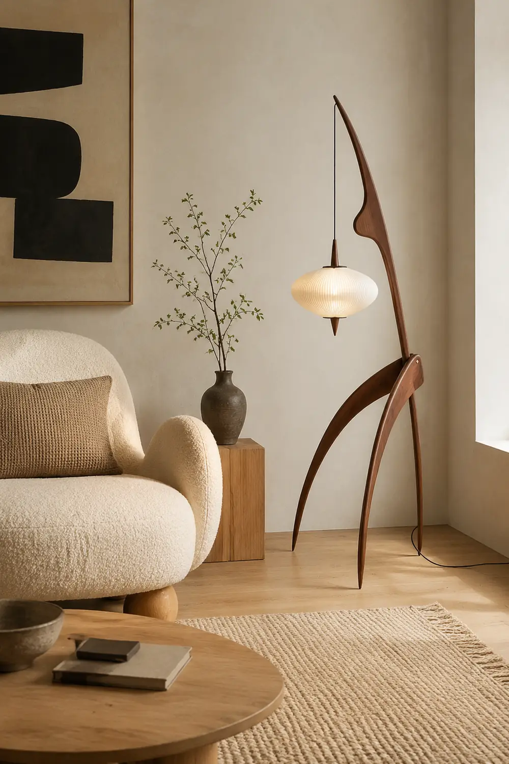 Renée Floor Lamp, Artificial Paper & Wood - Lumpaz