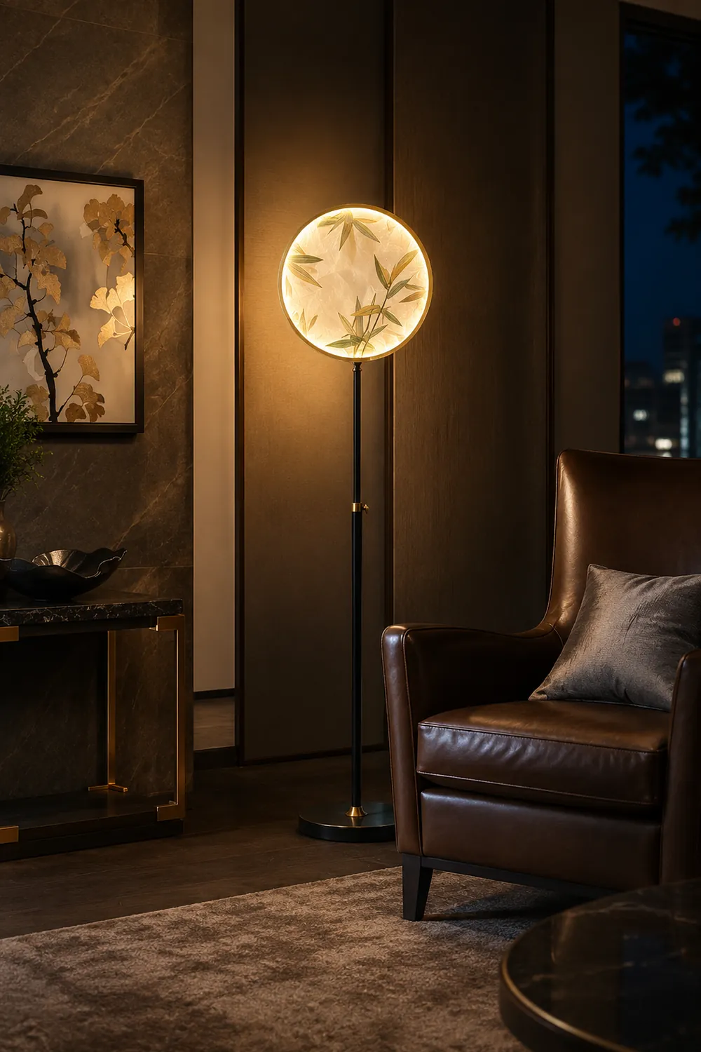 Jade Zen Artistic Circle Floor Lamp, Metal/Glass - Lumpaz