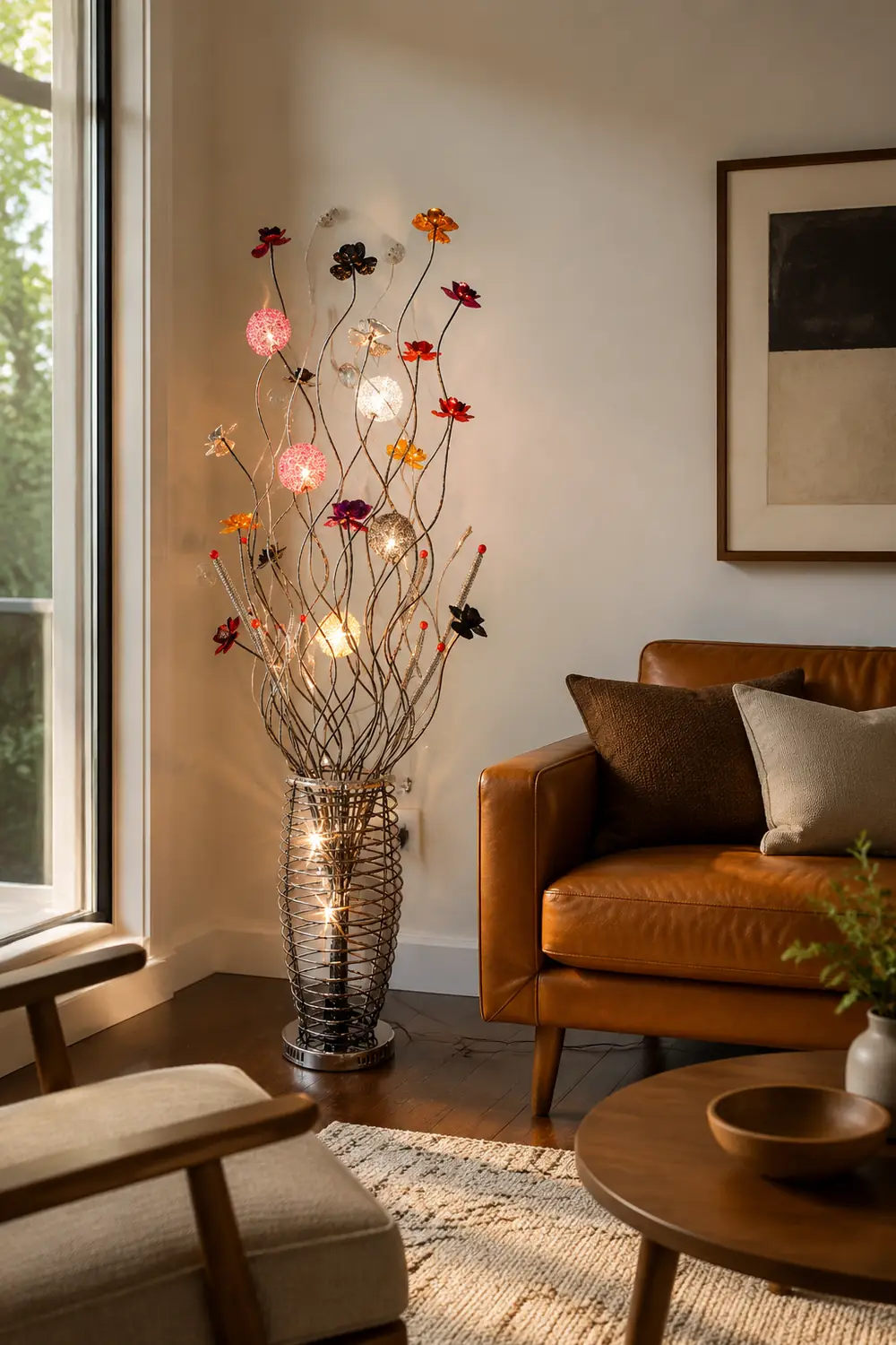 Bella Art Deco Flower Vase Silver Metal Floor Lamp - Lumpaz