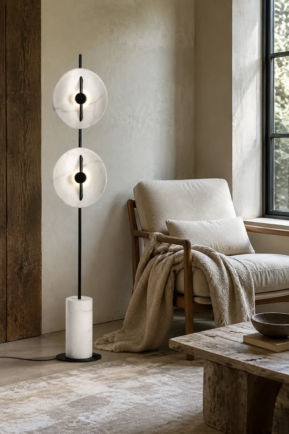Salgado Modern Nordic Round Marble/Metal  Floor Lamp, White - Lumpaz