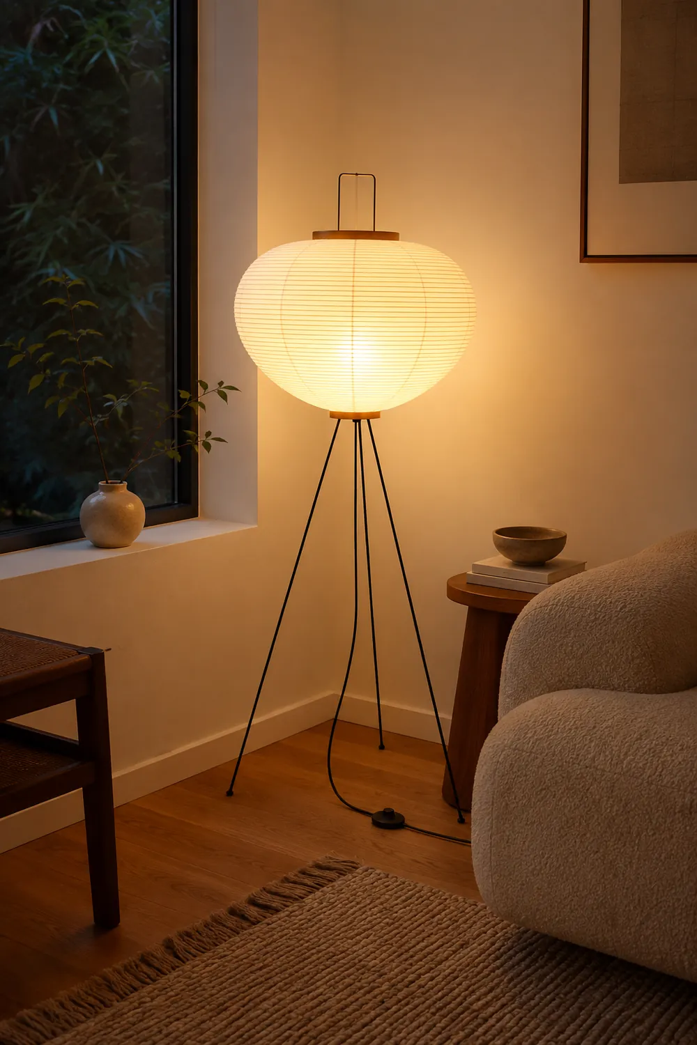 Renée Minimalist Tripod Lantern Paper Floor Lamp White - Lumpaz