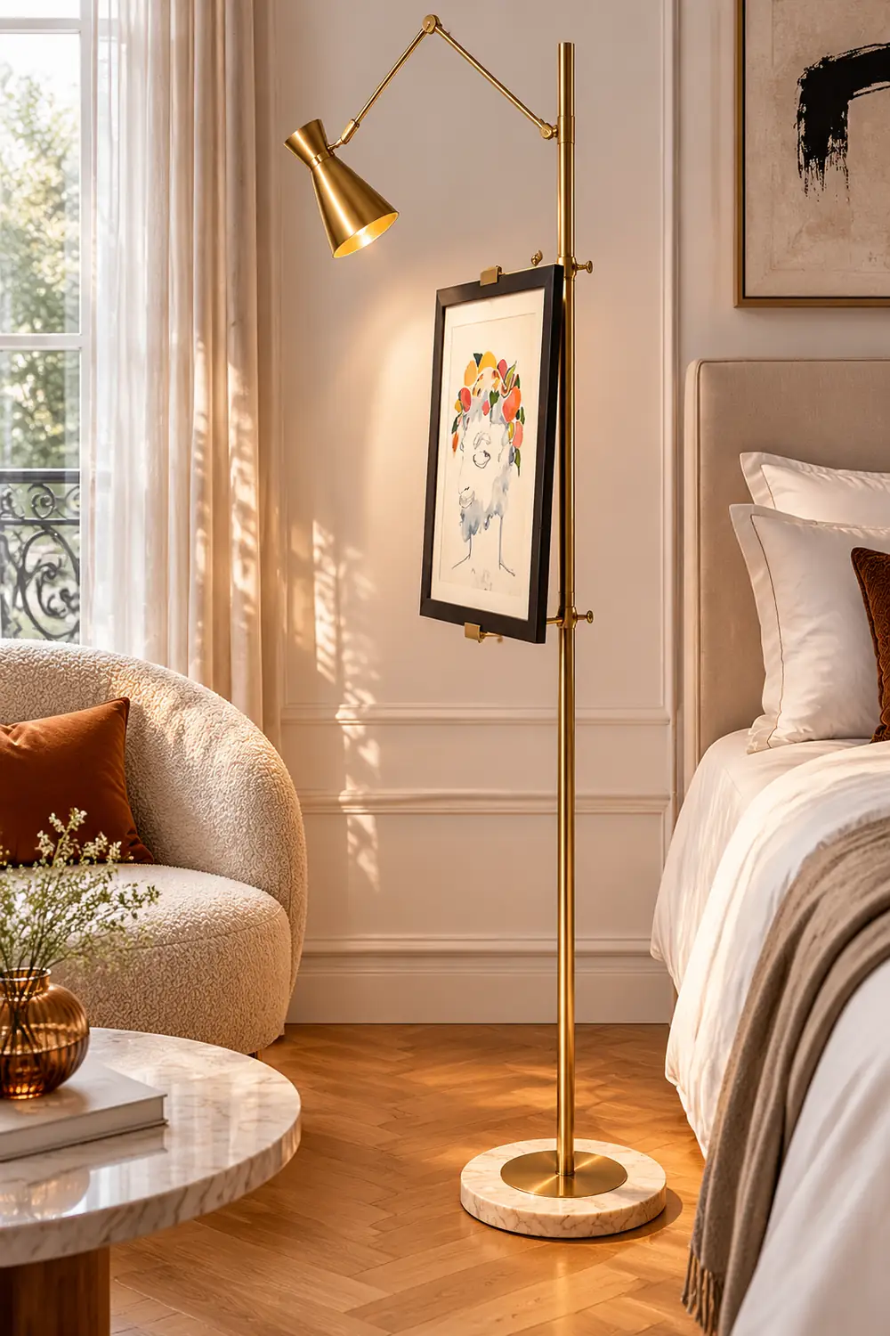 Carins Modern Art-deco Metal Easel Adjustable Floor Lamp, Brass - Lumpaz