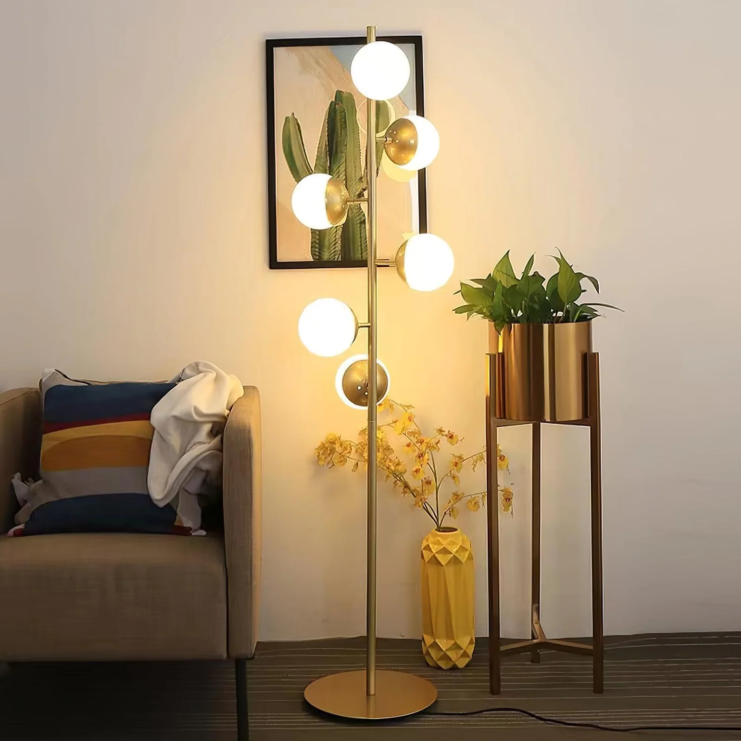 Valentina Floor Lamp Ball Modern, Metal/Ceramic, White/Gold, Living Room - Lumpaz