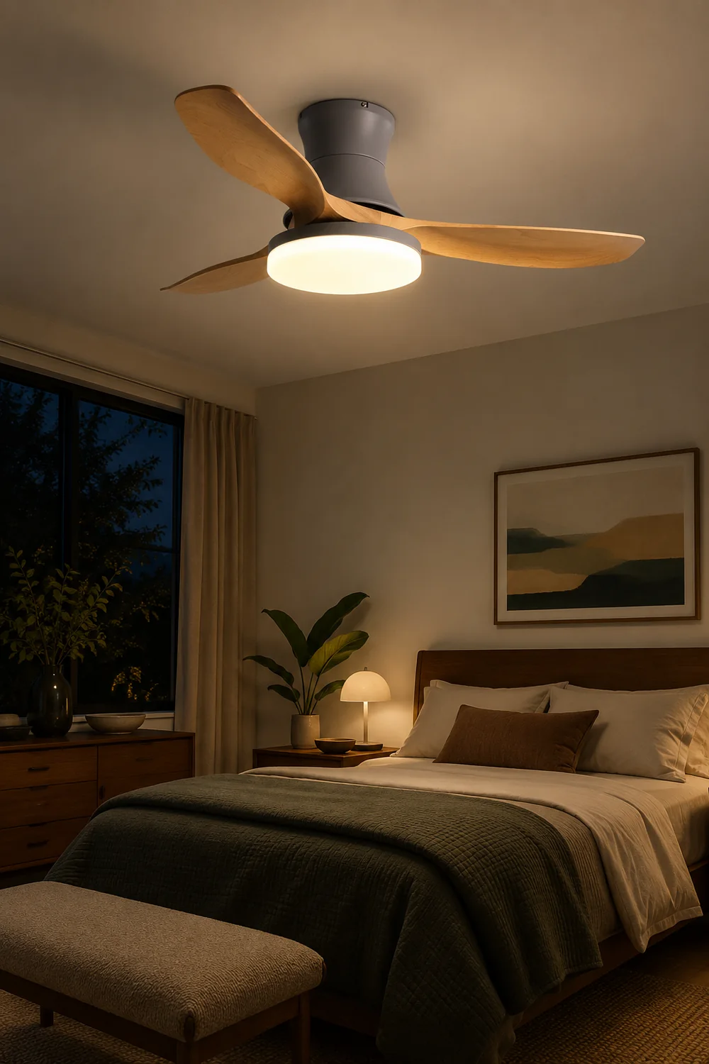 Haydn 3-Blade DC Ceiling Fan with Light, Black & Gray, Summer, 52'' - Lumpaz