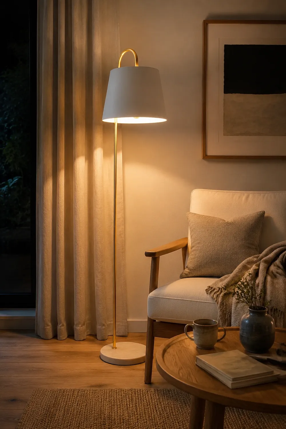 Eryn Modern Arch Cylinder Metal Fabric Floor Lamp, Black/White - Lumpaz