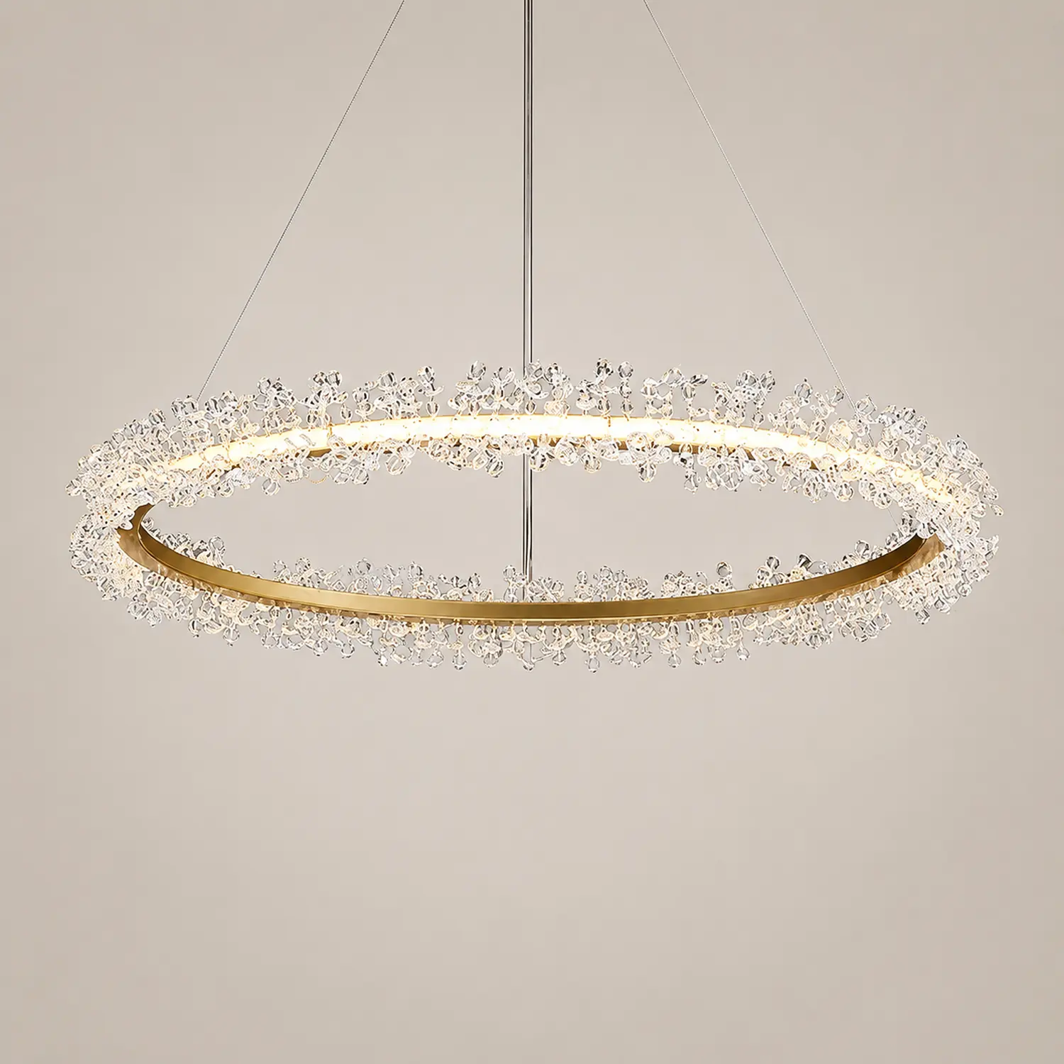 Kristy Pendant Light Ring Luxury, Crystal/Metal, Gold, Bedroom - Lumpaz