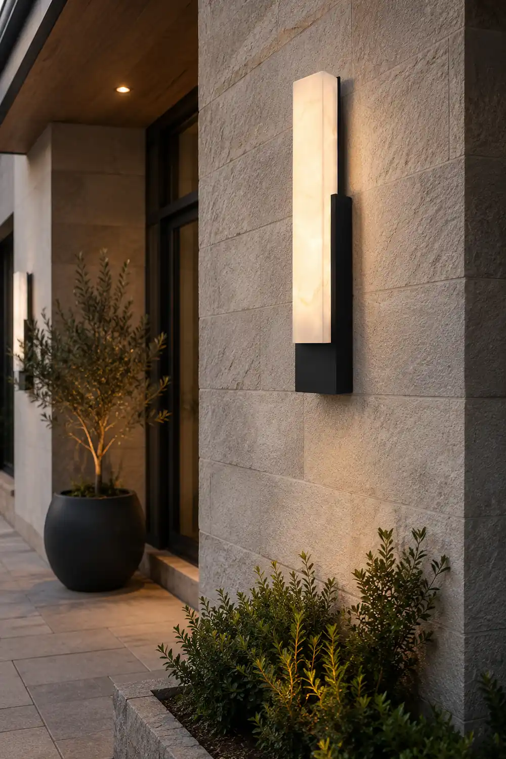 Waterproof Imitation Marble Shade LED Black Modern Outdoor Wall Light - Lumpaz