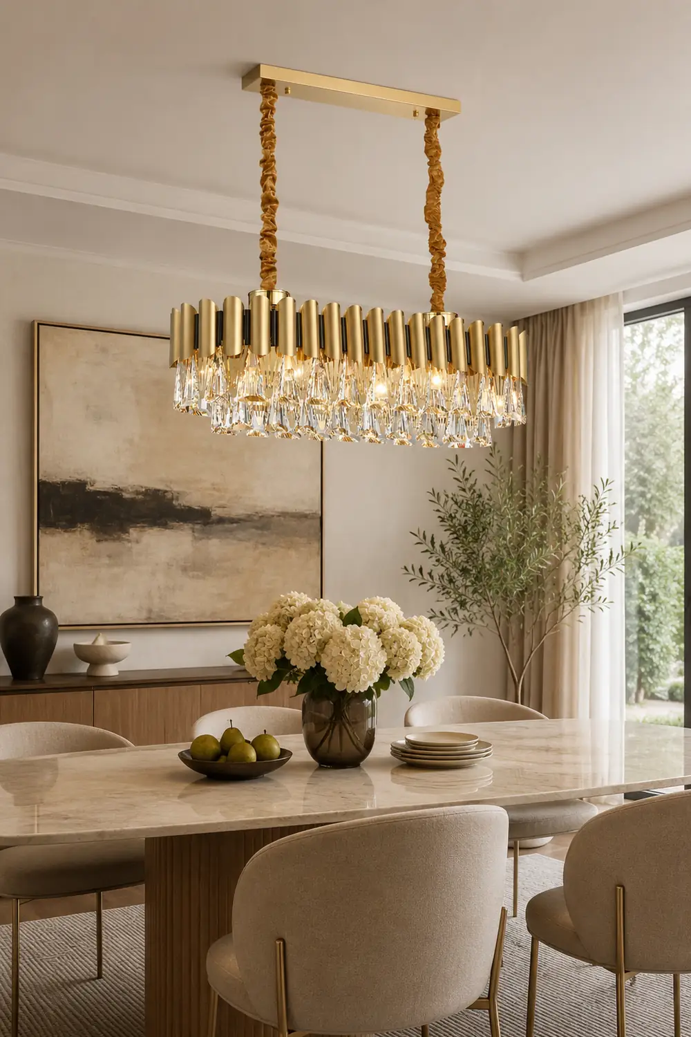 Marilyn Rectangular Luxury Metal Crystal Chandelier, Gold, Small - Lumpaz