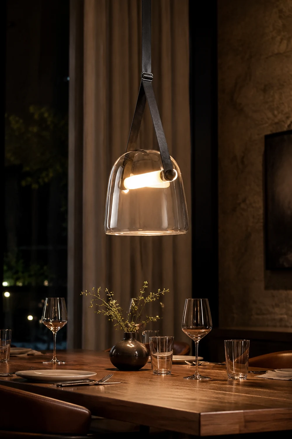 Modern Nordic Leather/Glass Pendant Light Gray/White Bedroom - Lumpaz