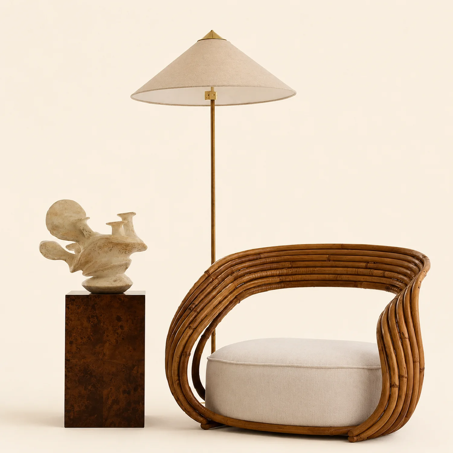 Muto Modern Metal Fabric Rattan Floor Lamp - Lumpaz