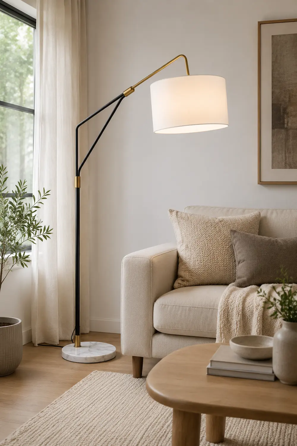 Eryn Floor Lamp Round Basic Nordic/Modern, Fabric, White, Bedroom - Lumpaz