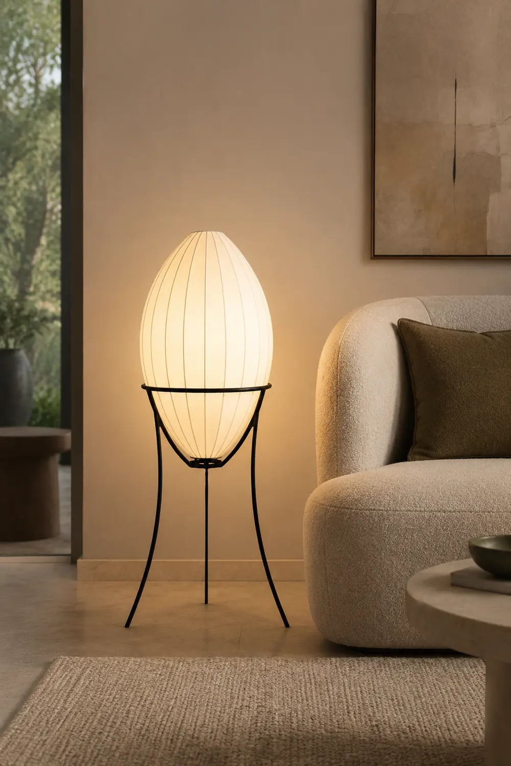 Renée Modern Egg Shaped Fabric & Metal Floor Lamp - Lumpaz