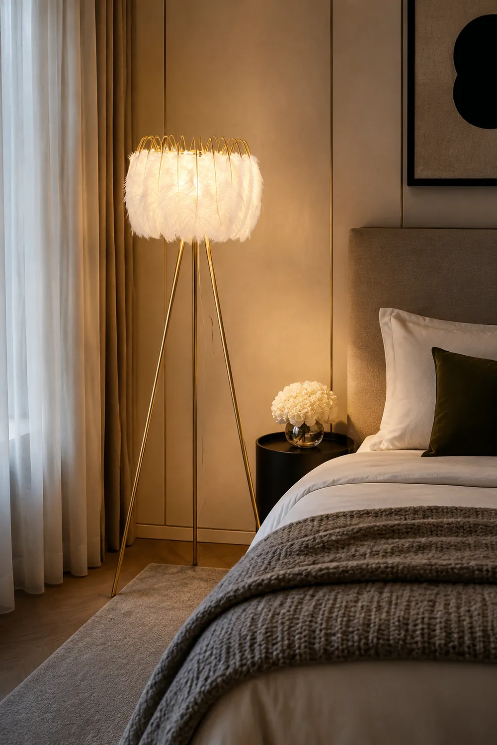 O'Moore Artistic Tripod Feather Floor Lamp, White - Lumpaz