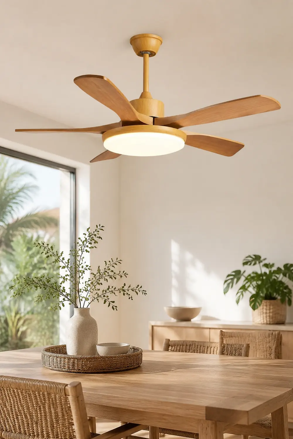 Haydn 5-Blade DC Ceiling Fan with Light, Summer, Black & Wood, 52'' - Lumpaz