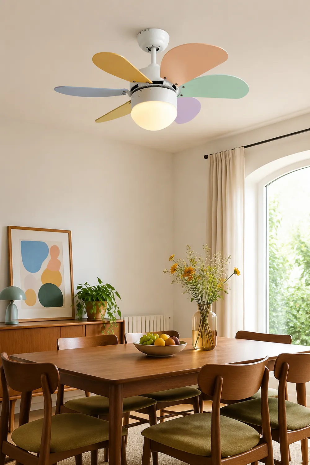 Morandi 5-Blade Ceiling Fan Round Light, Metal, DIA35.43‘’ - Lumpaz