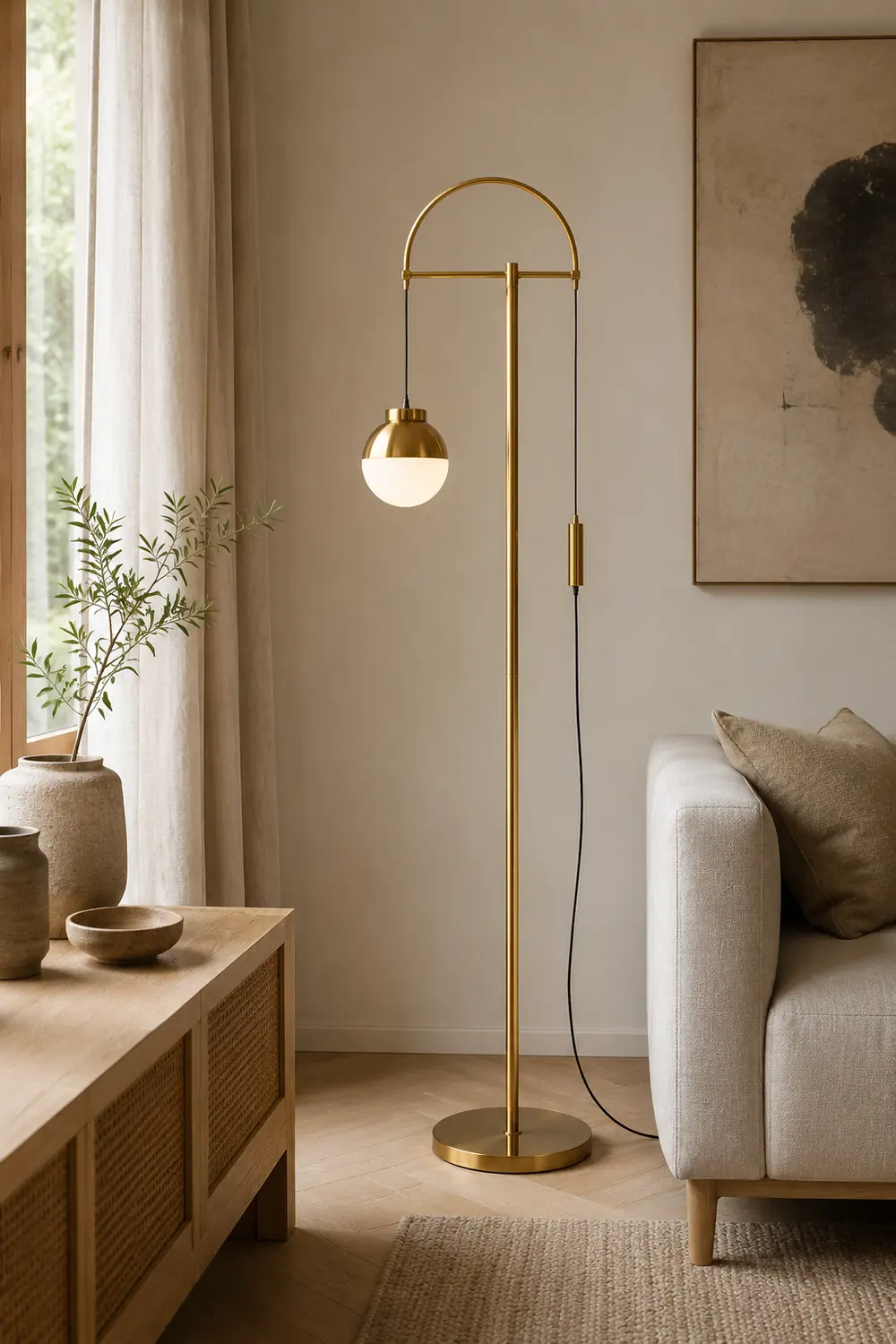 Valentina Modern Arch Glass/Metal Floor Lamp, Gold - Lumpaz