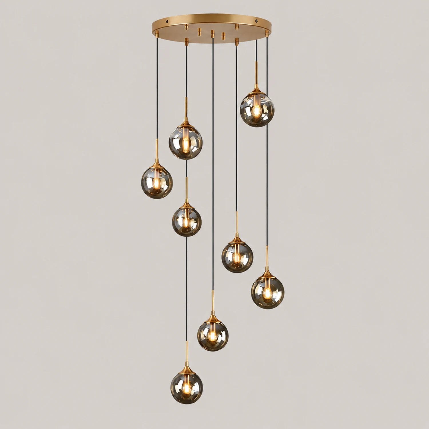 Hailie Modern Spiral Ball Glass Staircase Chandelier, Clear/Amber/Smoke Gray - Lumpaz