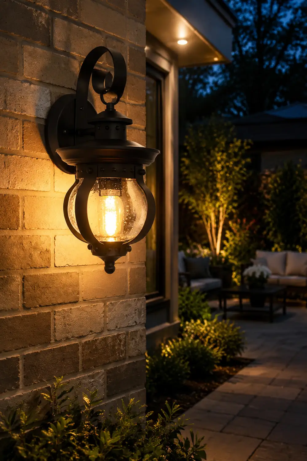 1-Light Seeded Glass Globe LED Outdoor Wall Lantern with Curved Arm - Lumpaz
