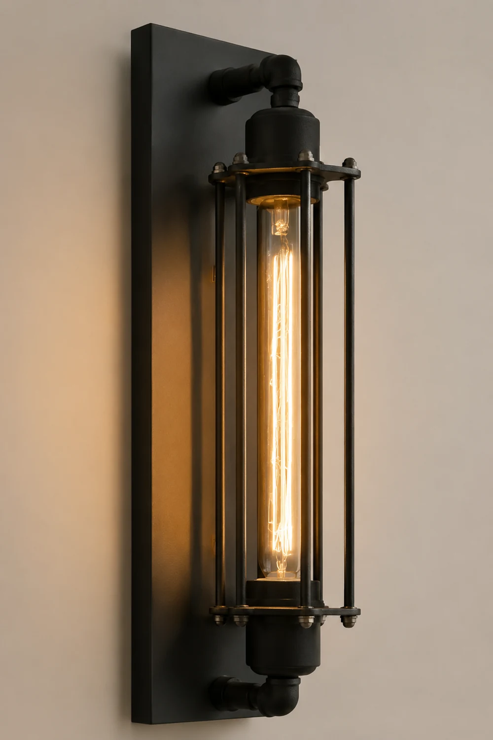 Orr Industial Rectangular Metal/Glass Wall Lamp, Black - Lumpaz