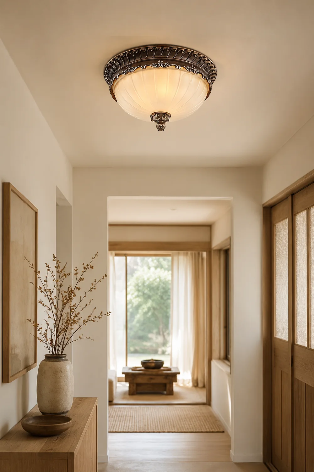 Arisha Retro Semicircular Metal/Glass Flush Mount Ceiling Light, Bronze - Lumpaz
