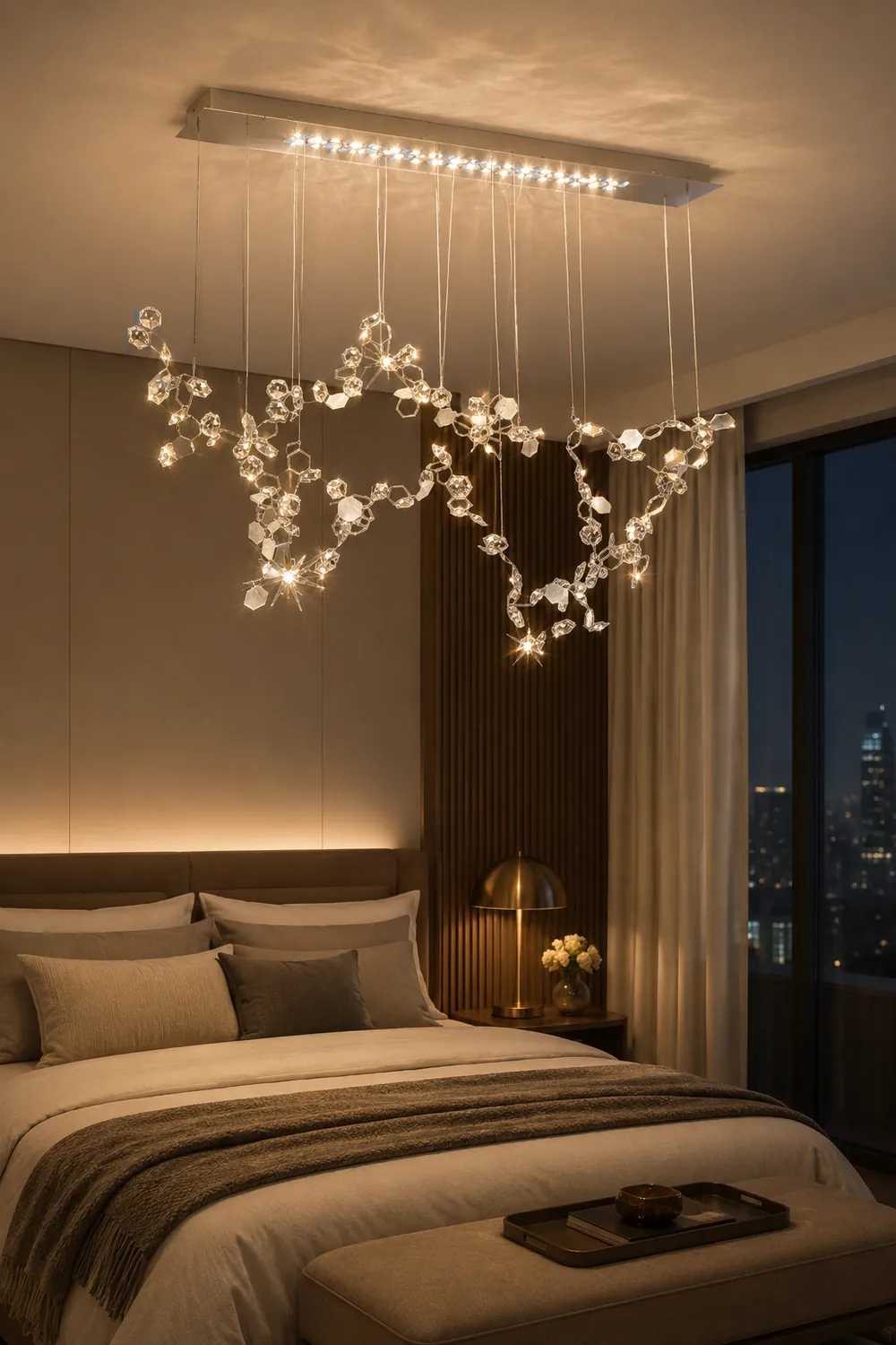 Ophelia Modern Sheet Crystal Chandelier, Silver, Living Room - Lumpaz