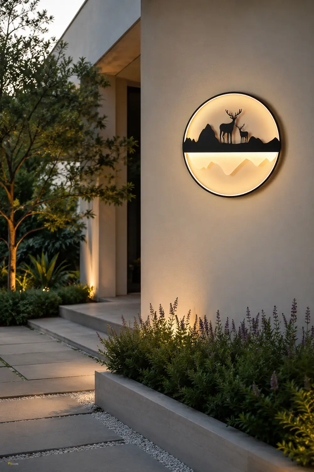 Round Mountain Scenery Silhouette Dimmable with Remote Outdoor Wall Lights - Lumpaz