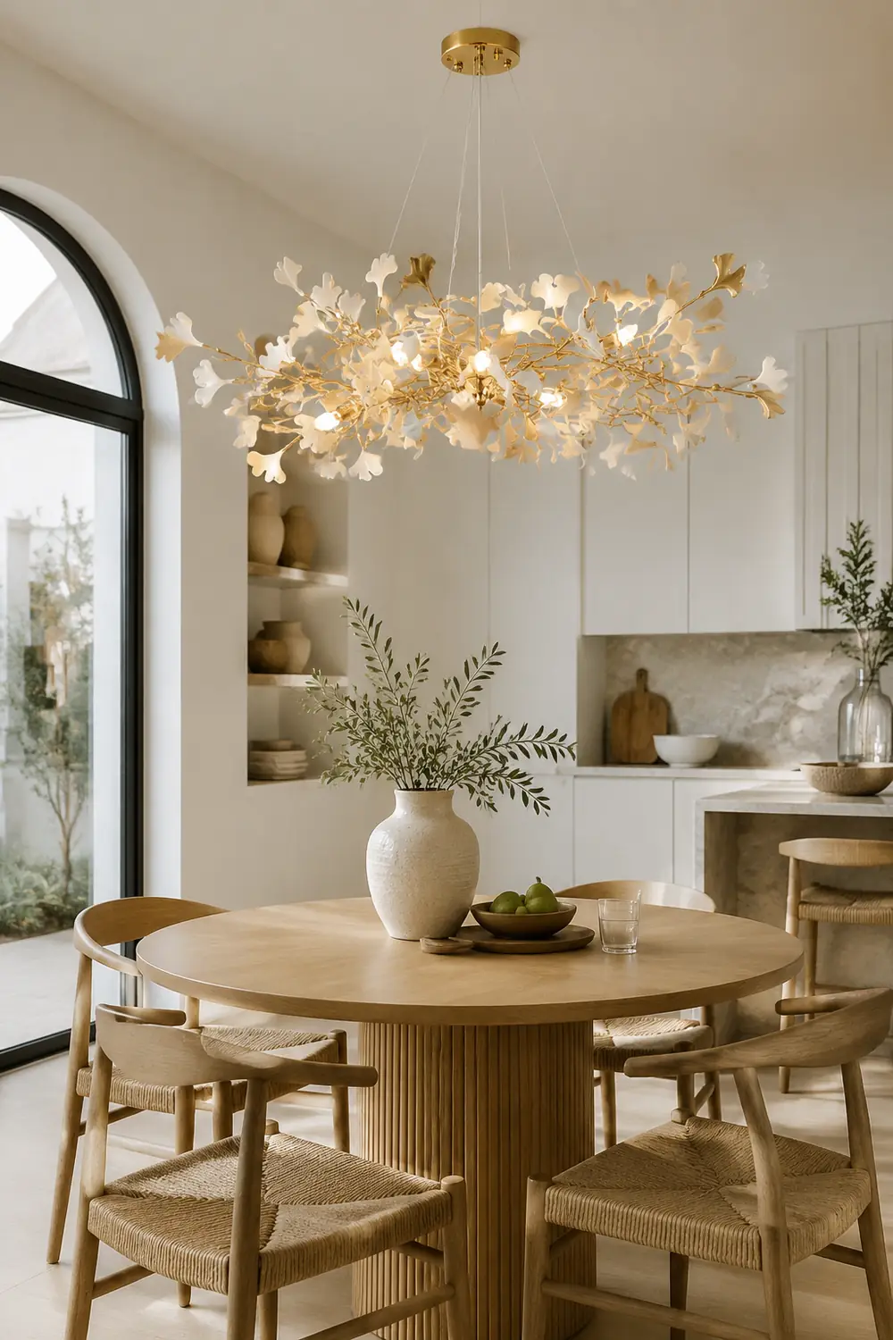 Ophelia Gildglow Luxury Ceramic Chandelier Large Foyer Gingko Leaf Living Room - Lumpaz